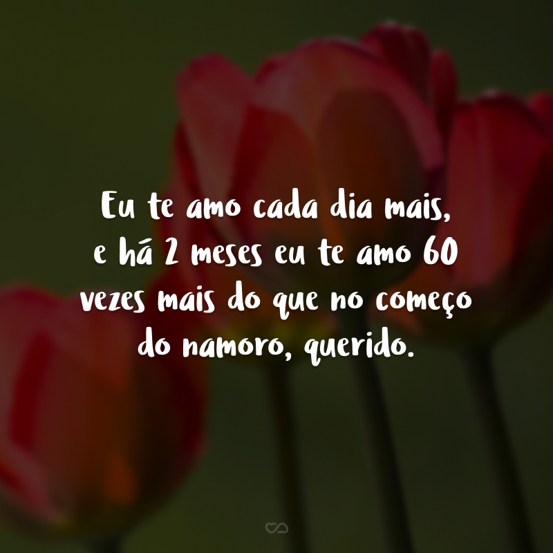 Eu te amo cada dia mais, e há 2 meses eu te amo 60 vezes mais do que no começo do namoro, querido.