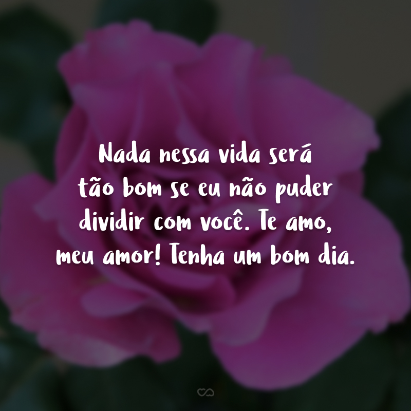 Nada nessa vida será tão bom se eu não puder dividir com você. Te amo, meu amor! Tenha um bom dia. 