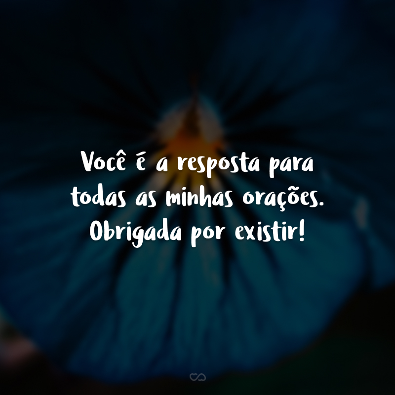 Você é a resposta para todas as minhas orações. Obrigada por existir!