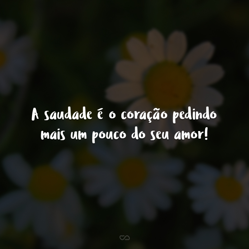 A saudade é o coração pedindo mais um pouco do seu amor!