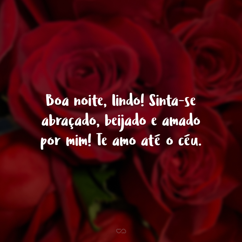 Boa noite, lindo! Sinta-se abraçado, beijado e amado por mim! Te amo até o céu.