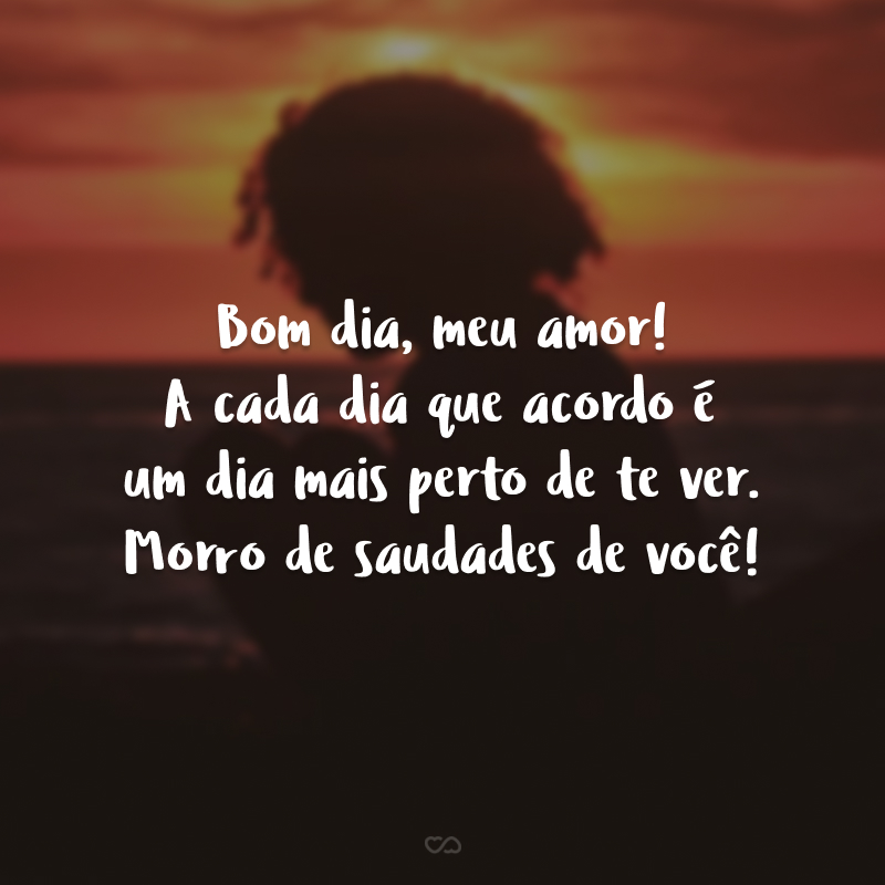 Bom dia, meu amor! A cada dia que acordo é um dia mais perto de te ver. Morro de saudades de você! 