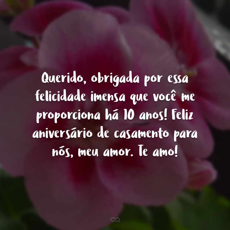 Querido, obrigada por essa felicidade imensa que você me proporciona há 10 anos! Feliz aniversário de casamento para nós, meu amor. Te amo!