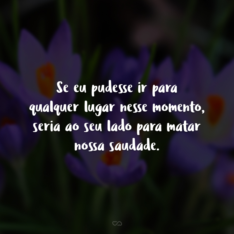 Se eu pudesse ir para qualquer lugar nesse momento, seria ao seu lado para matar nossa saudade.