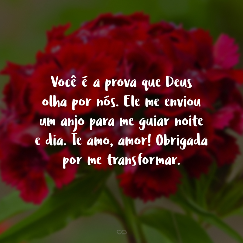 Você é a prova que Deus olha por nós. Ele me enviou um anjo para me guiar noite e dia. Te amo, amor! Obrigada por me transformar.