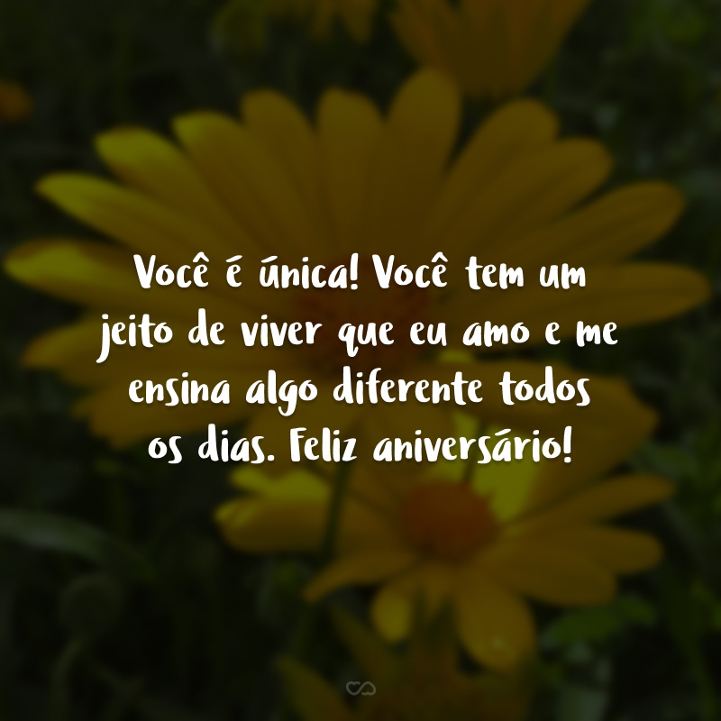 Você é única! Você tem um jeito de viver que eu amo e me ensina algo diferente todos os dias. Feliz aniversário!