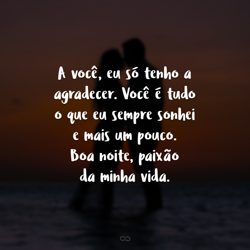 A você, eu só tenho a agradecer. Você é tudo o que eu sempre sonhei e mais um pouco. Boa noite, paixão da minha vida.