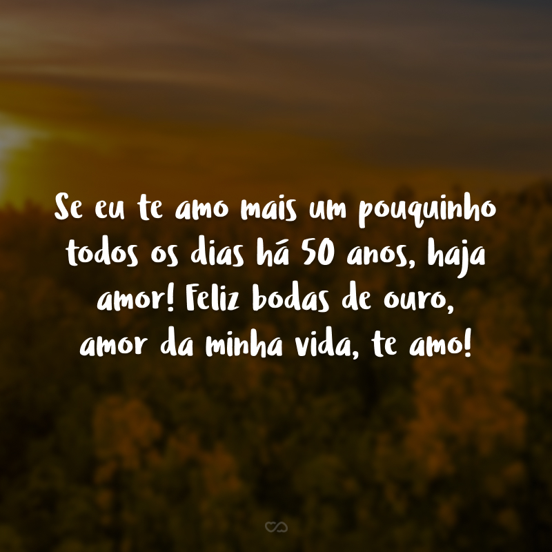 Se eu te amo mais um pouquinho todos os dias há 50 anos, haja amor! Feliz bodas de ouro, amor da minha vida, te amo!