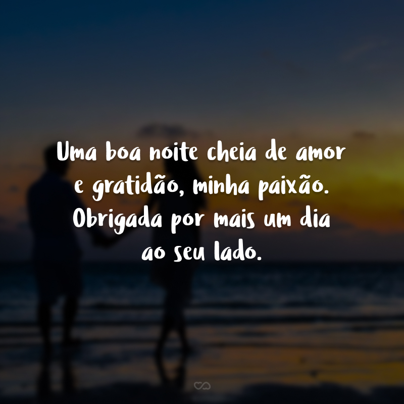 Uma boa noite cheia de amor e gratidão, minha paixão. Obrigada por mais um dia ao seu lado.