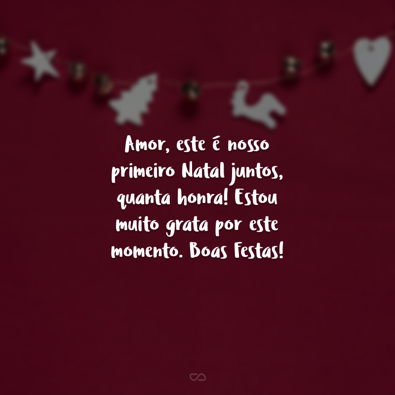 Amor, este é nosso primeiro Natal juntos, quanta honra! Estou muito grata por este momento. Boas Festas!