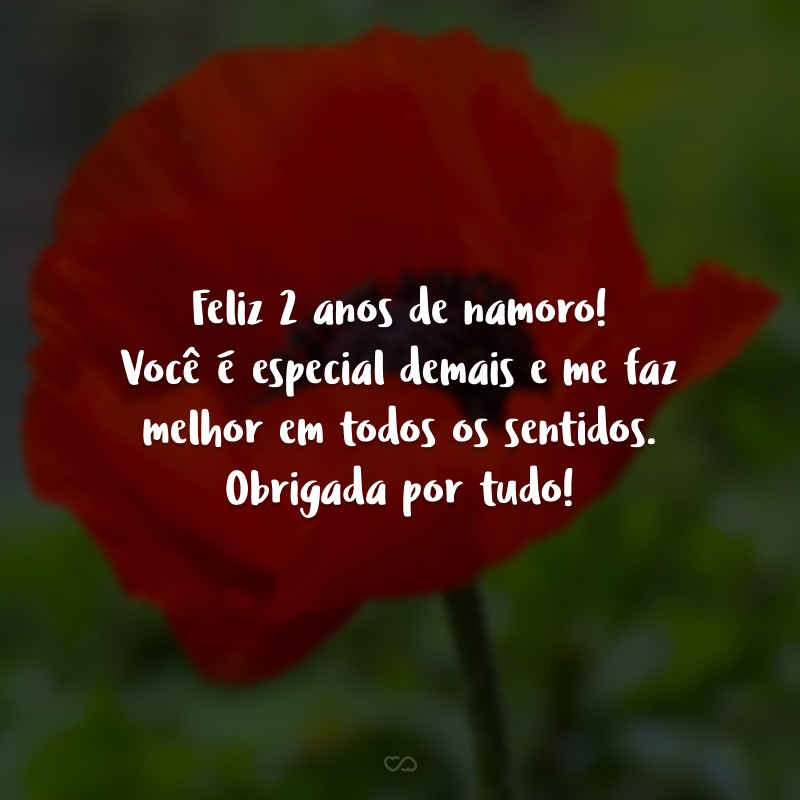 Feliz 2 anos de namoro! Você é especial demais e me faz melhor em todos os sentidos. Obrigada por tudo!