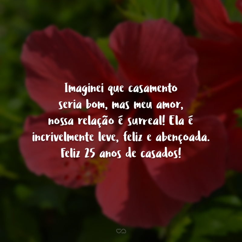 Imaginei que casamento seria bom, mas meu amor, nossa relação é surreal! Ela é incrivelmente leve, feliz e abençoada. Feliz 25 anos de casados!