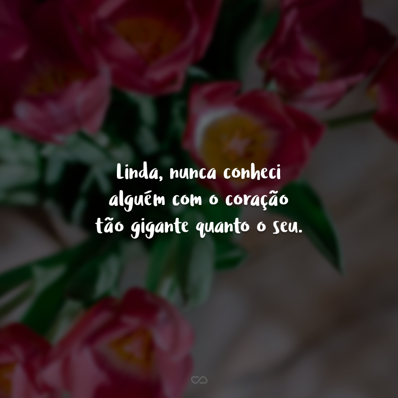 Linda, nunca conheci alguém com o coração tão gigante quanto o seu. Você é a pessoa que me inspira a ser melhor todos os dias!