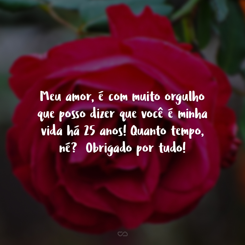 Meu amor, é com muito orgulho que posso dizer que você é minha vida há 25 anos! Quanto tempo, né?  Obrigado por tudo!