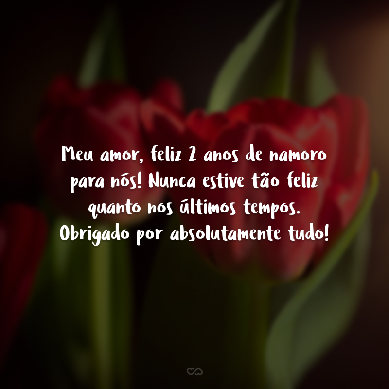 Meu amor, feliz 2 anos de namoro para nós! Nunca estive tão feliz quanto nos últimos tempos. Obrigado por absolutamente tudo!