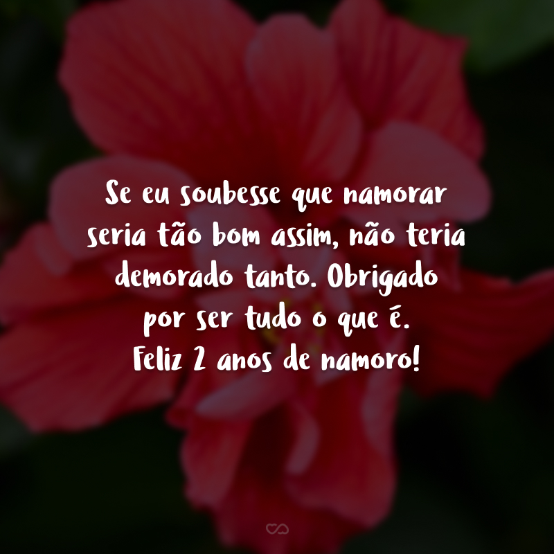 Se eu soubesse que namorar seria tão bom assim, não teria demorado tanto. Obrigado por ser tudo o que é. Feliz 2 anos de namoro!