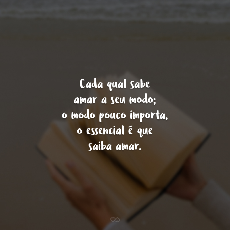 Cada qual sabe amar a seu modo; o modo pouco importa, o essencial é que saiba amar.