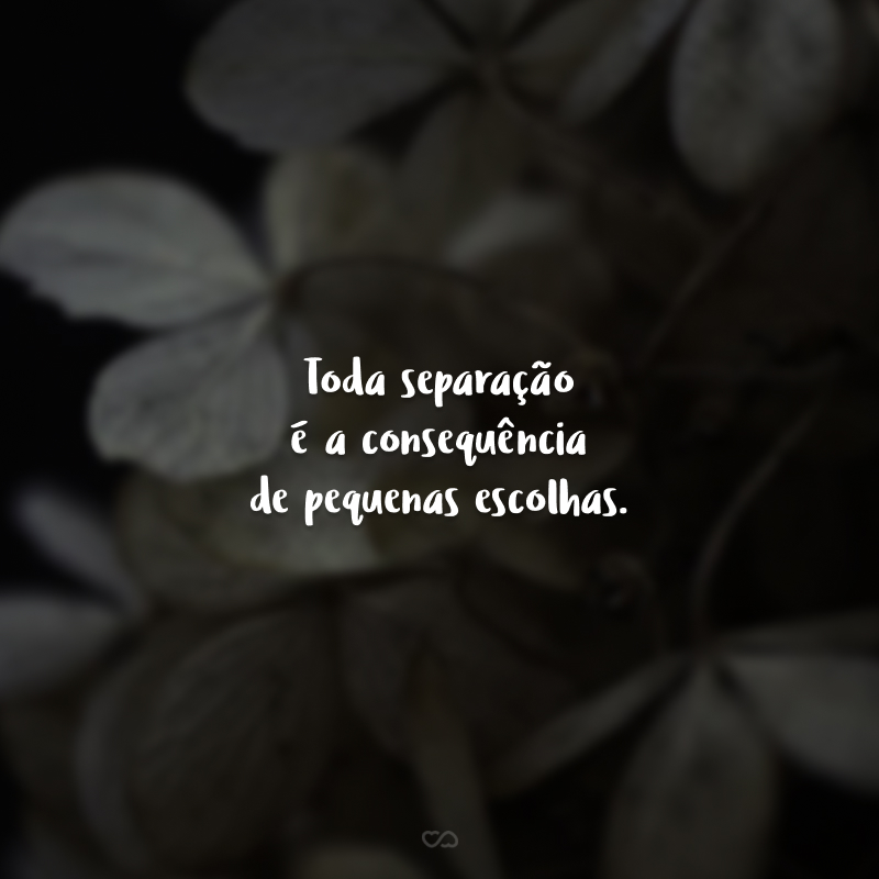 Toda separação é a consequência de pequenas escolhas. Nenhuma relação morre de um dia para o outro! 