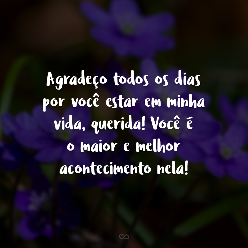 Agradeço todos os dias por você estar em minha vida, querida! Você é o maior e melhor acontecimento nela!