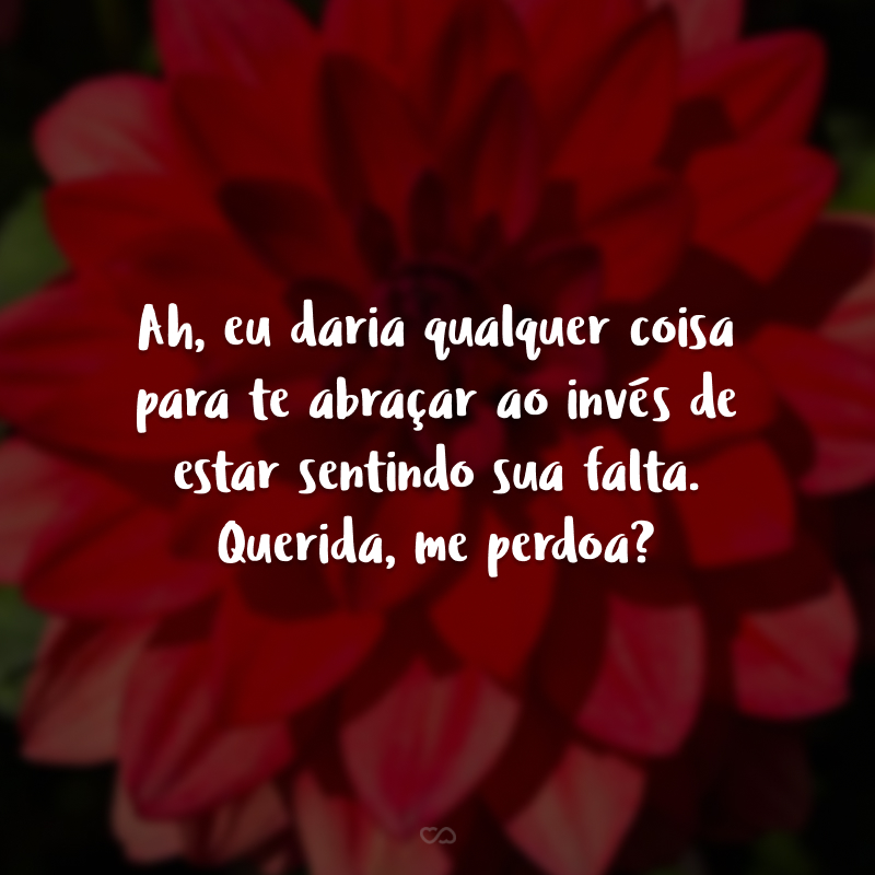 Ah, eu daria qualquer coisa para te abraçar ao invés de estar sentindo sua falta. Querida, me perdoa?