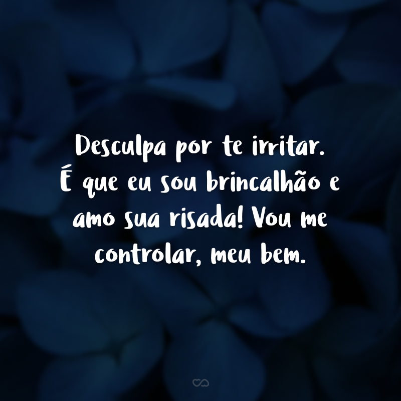 Desculpa por te irritar. É que eu sou brincalhão e amo sua risada! Vou me controlar, meu bem.