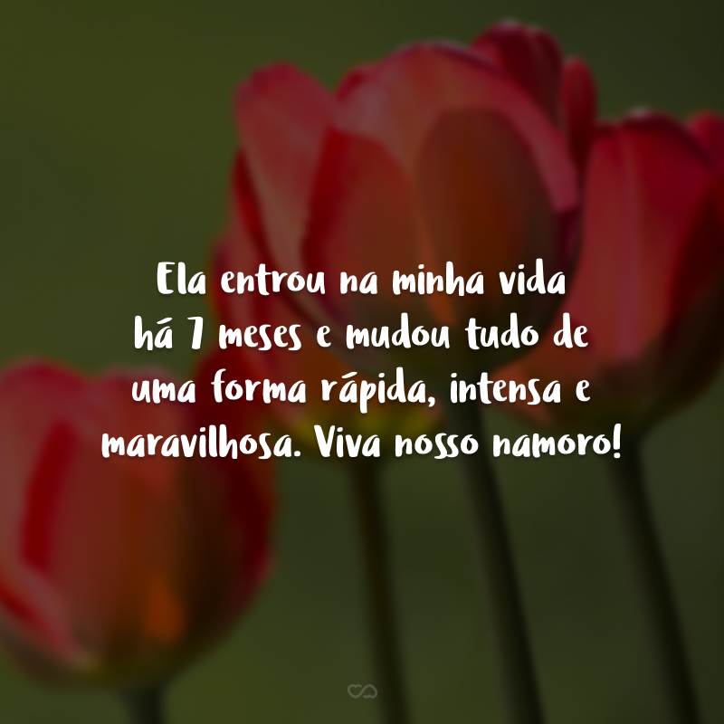 Ela entrou na minha vida há 7 meses e mudou tudo de uma forma rápida, intensa e maravilhosa. Viva nosso namoro!