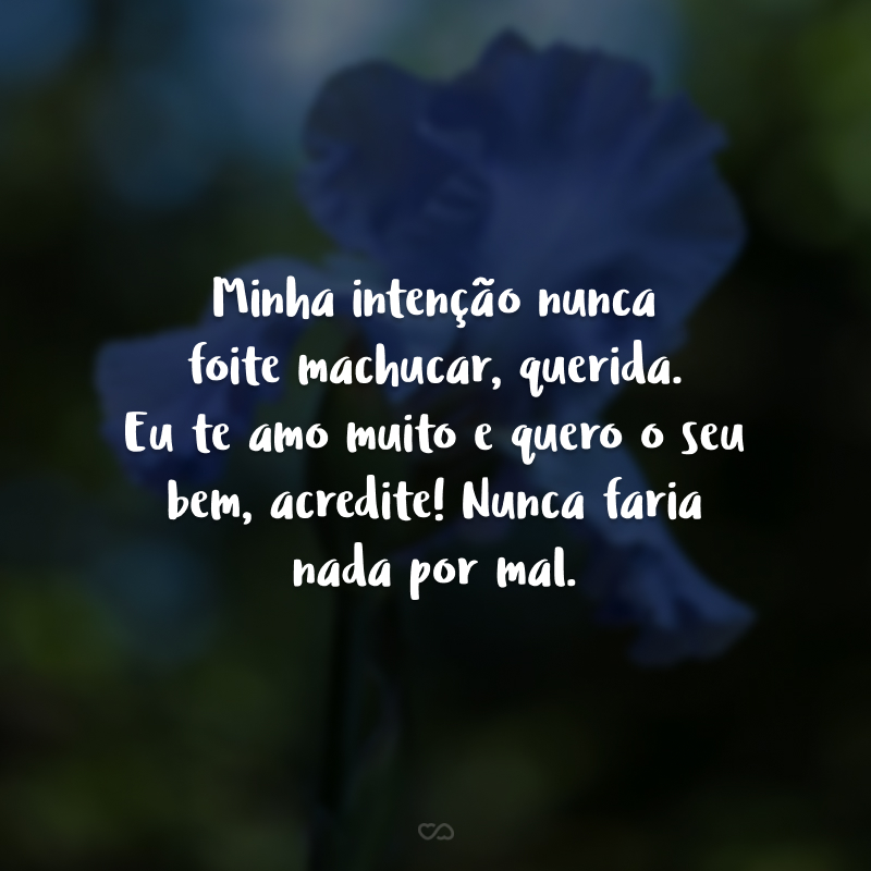 Minha intenção nunca foi te machucar, querida. Eu te amo muito e quero o seu bem, acredite! Nunca faria nada por mal.