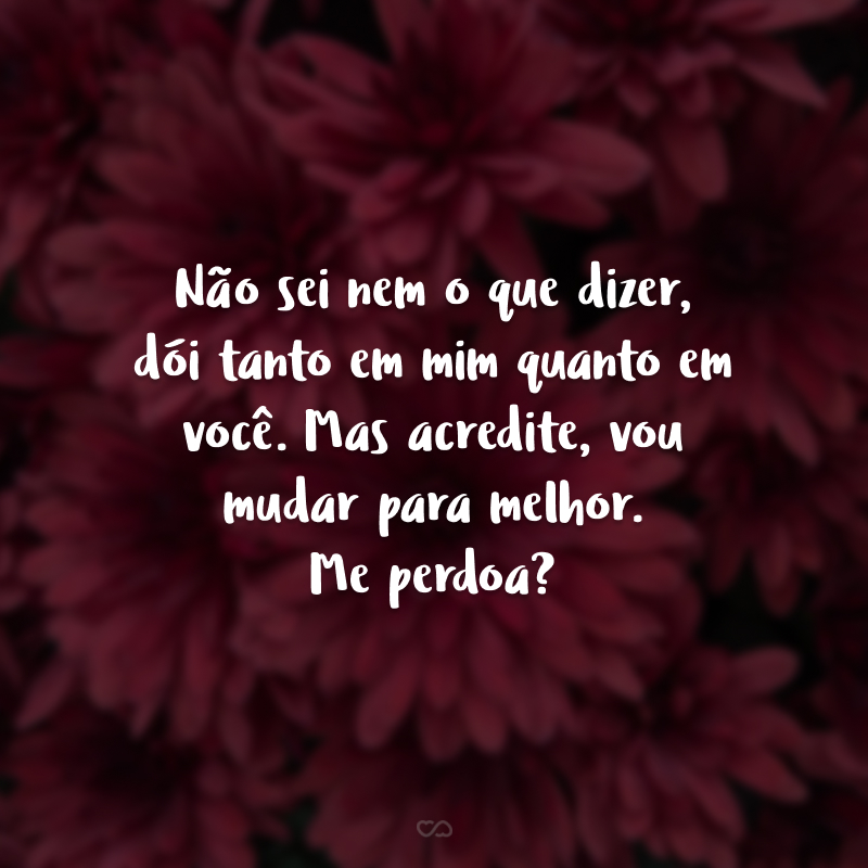 Não sei nem o que dizer, dói tanto em mim quanto em você. Mas acredite, vou mudar para melhor. Me perdoa?