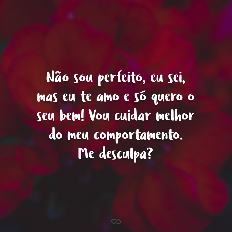 Não sou perfeito, eu sei, mas eu te amo e só quero o seu bem! Vou cuidar melhor do meu comportamento. Me desculpa?