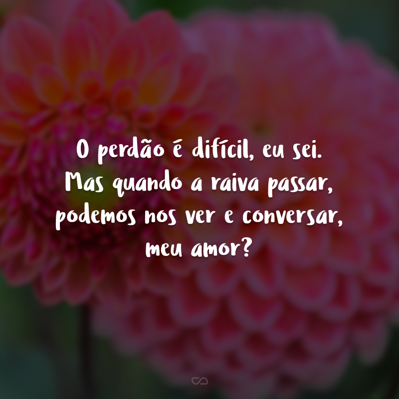 O perdão é difícil, eu sei. Mas quando a raiva passar, podemos nos ver e conversar, meu amor?