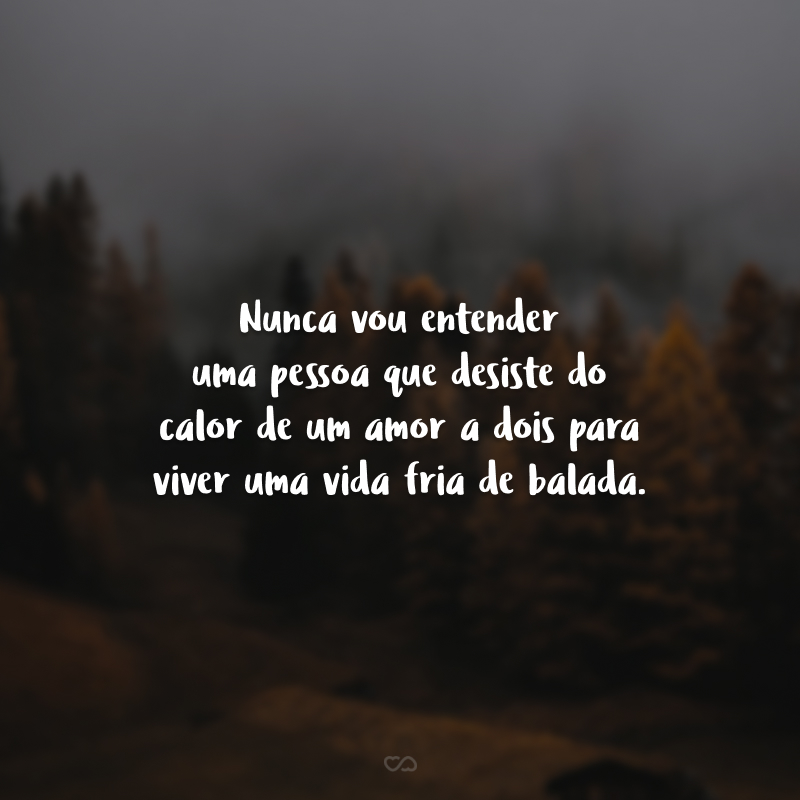 Nunca vou entender uma pessoa que desiste do calor de um amor a dois para viver uma vida fria de balada.