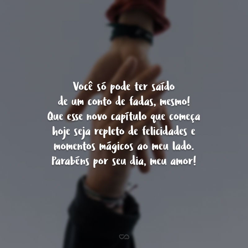 Você só pode ter saído de um conto de fadas, mesmo! Que esse novo capítulo que começa hoje seja repleto de felicidades e momentos mágicos ao meu lado. Parabéns por seu dia, meu amor!