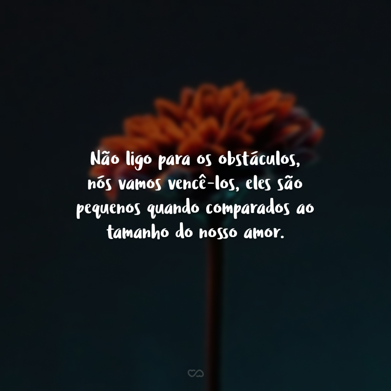 Não ligo para os obstáculos, nós vamos vencê-los, eles são pequenos quando comparados ao tamanho do nosso amor.