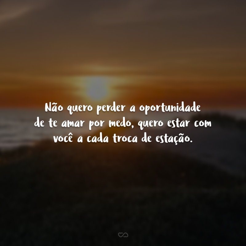 Não quero perder a oportunidade de te amar por medo, quero estar com você a cada troca de estação.