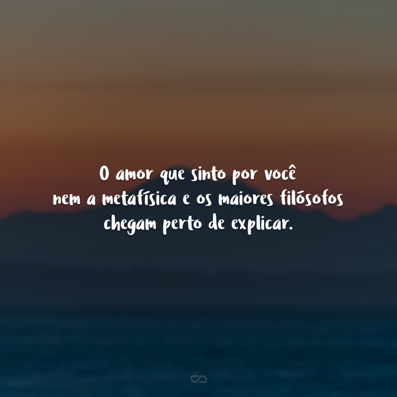 O amor que sinto por você nem a metafísica e os maiores filósofos chegam perto de explicar.